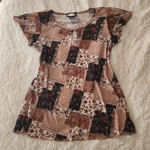 Vintage 90's Patchwork Style Flutter Sleeve Boho Top